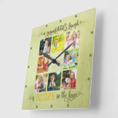 Horloge Carrée Collage photo Grand-parents Rustic Green Watercolo (Angle)