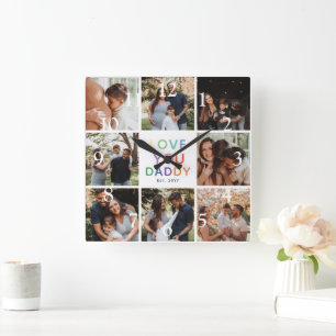 Horloge Carrée Collage photo 'JE T'AIME PAPA' Cadeau souvenir