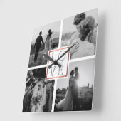 Horloge Carrée Collage photo mariage Love Black & White (Angle)