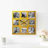 Horloge Carrée Collage photo personnalisé 8 Or Retro Famille / Or (Maison)