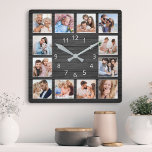 Horloge Carrée Collage photo personnalisé en bois noir Élégant<br><div class="desc">Créez facilement votre propre planche en bois noir personnalisé élégant style horloge murale avec vos photos personnalisées. Pour obtenir de meilleurs résultats,  recadrez les images vers le carré - avec le point de mire au centre - avant de les télécharger.</div>