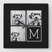 Horloge Carrée Collage photo tendance noir et blanc avec Monogram (Recto)