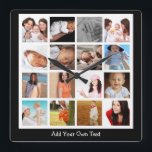 Horloge Carrée Collage Photo Un Des Types Personnalisés<br><div class="desc">Photo Collage designer produits personnalisés de Ricaso .. télécharger vos propres photos / images et ajouter votre propre texte .. facile de personnaliser votre propre horloge murale - changer la couleur arrière - plan en cliquant sur customiser</div>