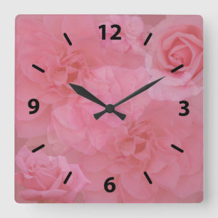 Horloge Carrée Collage rose rose-clair floral rêveur Girly