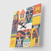 Horloge Carrée Collage symbolique africain d'art (Angle)