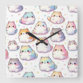 Horloge Carrée Collection Chubby Cartoon Chat Avec Coeurs (Recto)