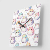 Horloge Carrée Collection Chubby Cartoon Chat Avec Coeurs (Angle)
