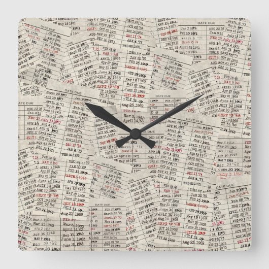 Horloge Carrée Collection de cartes de bibliothèque ancienne (Recto)