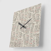 Horloge Carrée Collection de cartes de bibliothèque ancienne (Angle)