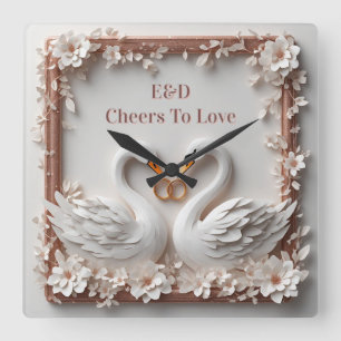 Horloge Carrée 🕊️ Collection de mariage Cadre floral à cœur de c