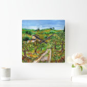 HORLOGE CARRÉE COLLINES VERTES ET OLIVIERS DANS LE PAYSAGE TOSCAN (Maison)