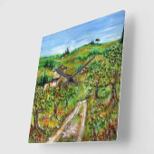 HORLOGE CARRÉE COLLINES VERTES ET OLIVIERS DANS LE PAYSAGE TOSCAN (Angle)