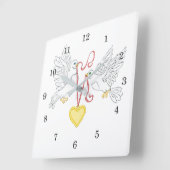 Horloge Carrée Colombes d'amour (Angle)
