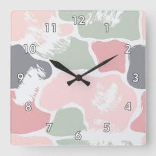 Horloge Carrée Coloré Abstrait Pastel Paint Blotches
