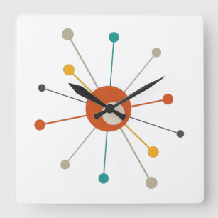 Horloge Carrée Coloré âge atomique début mi-siècle moderne modern