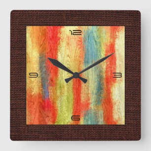 Horloge Carrée Colorful Abstract Wood Grain