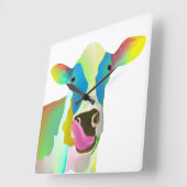 Horloge Carrée Colorful cow (Angle)