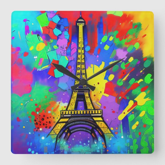 Horloge Carrée Colorful Eiffel painting (Recto)