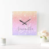 Horloge Carrée Colorful Glitter Sparkles Personnalized (Maison)