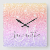 Horloge Carrée Colorful Glitter Sparkles Personnalized (Recto)
