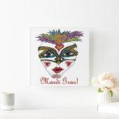 Horloge Carrée Colorful Mardi Gras Glitter Feather Mask (Maison)