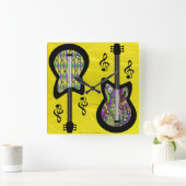 Horloge Carrée Colorful Mardi Gras Guitars (Maison)