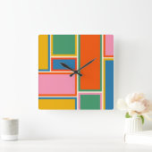 Horloge Carrée Colorful Midcentury Modern Geometric Minimum (Maison)