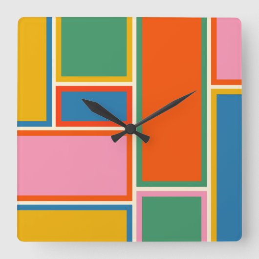 Horloge Carrée Colorful Midcentury Modern Geometric Minimum (Recto)