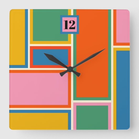Horloge Carrée Colorful Midcentury Modern Geometric Minimum (Recto)