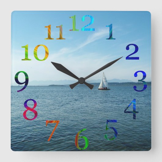 Horloge Carrée Colorful numbers wall clock. (Recto)