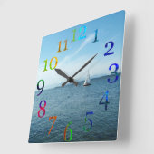 Horloge Carrée Colorful numbers wall clock. (Angle)