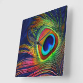 Horloge Carrée Colorful Peacock Feather (Angle)