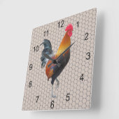 Horloge Carrée Colorful Strutting Rooster Design (Angle)