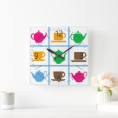 Horloge Carrée Colorful teapots (Maison)