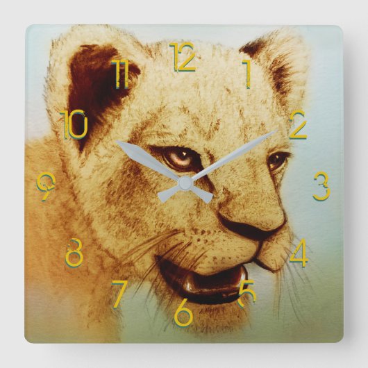 Horloge Carrée Colorful Wild Animal - Lion, Square Clock (Recto)