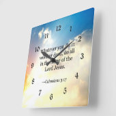 Horloge Carrée Colossiens 3:17, Écriture de la Bible chrétienne, (Angle)