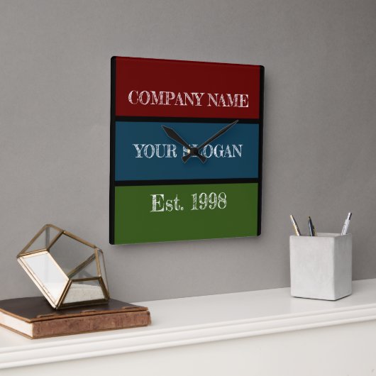 Horloge Carrée Coloured Block Style Company Name (Bureau)