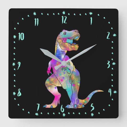 Horloge Carrée Colourful T rex (Recto)