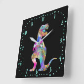Horloge Carrée Colourful T rex (Angle)