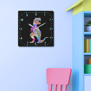 Horloge Carrée Colourful T rex