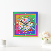 Horloge Carrée Colourful Vibrant Rainbow Circles and Dots Square (Maison)