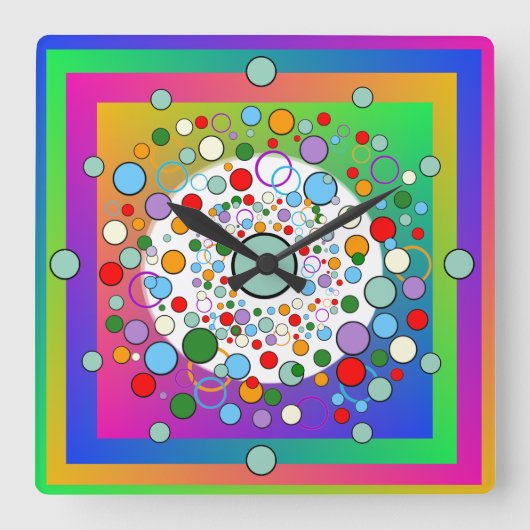 Horloge Carrée Colourful Vibrant Rainbow Circles and Dots Square (Recto)