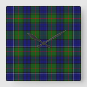 Horloge Carrée Colquhoun tartan bleu vert plaid