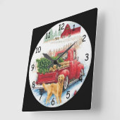 Horloge Carrée Coming home with a Christmas Tree Needlepoint (Angle)