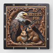 Horloge Carrée Compagnons Aigle Lapin Texturé (Recto)