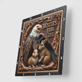 Horloge Carrée Compagnons Aigle Lapin Texturé (Angle)