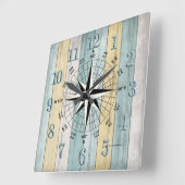 Horloge Carrée Compas nautique Rustique en bois de plage (Angle)