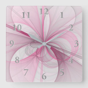 Horloge Carrée Conception Abstraite de fractal rose pâle moderne