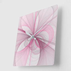 Horloge Carrée Conception Abstraite de fractal rose pâle moderne