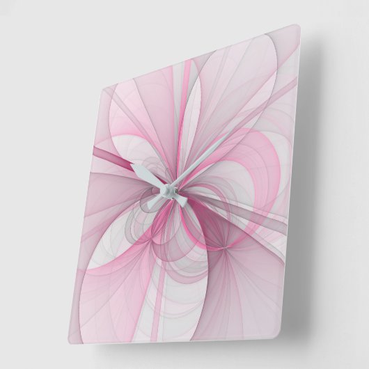 Horloge Carrée Conception Abstraite de fractal rose pâle moderne (Angle)